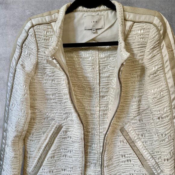 IRO Womens Felicity Jacket Ivory Size 8 ASO Kendall Jenner Silk Rocker Moto Edgy - Picture 11 of 16